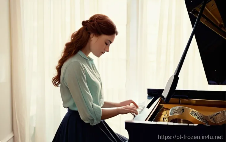 겨울왕국 OST 작곡가 인터뷰 - **Prompt 1: Creative Harmony**
    "A cozy, warmly lit music studio featuring a male and a female so...