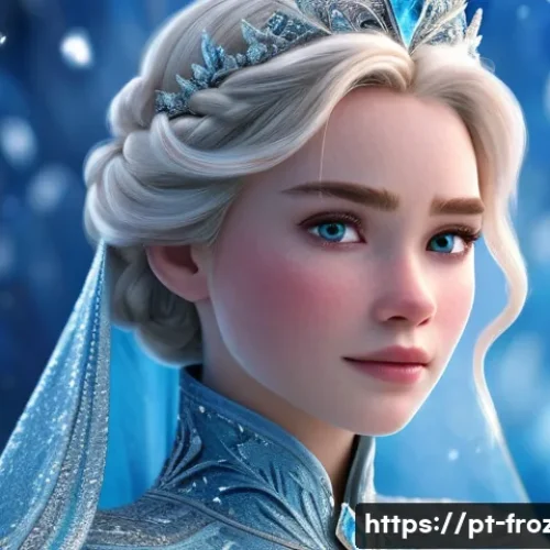 겨울왕국 캐릭터별 디자인 철학 - A detailed portrait of a young woman embodying Elsa from Frozen, featuring elegant angular facial li...