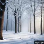 겨울왕국 속 자연현상과 애니메이션 기술 - A hyper-realistic animated winter forest scene featuring intricate snowfall with physically accurate...