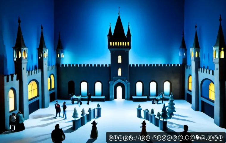 겨울왕국 속 디즈니 애니메이션 역사 - Photorealistic museum-style exhibition on the history of winter fairy-tale animation, original hand-...